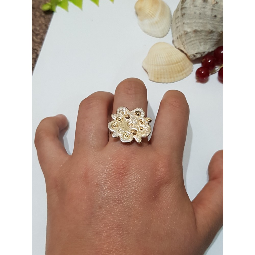 Sterling silver ring with 14k gold Golden Tapestry
