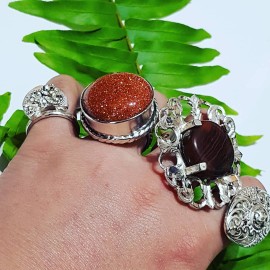 Massive Sterling silver ring with natural goldstone Summer Well