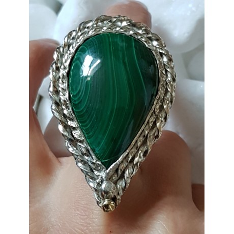 Large Sterling Silver ring with natural malachite stone Greenest Addiction, Bijuterii de argint lucrate manual, handmade