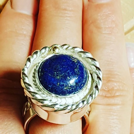 Sterling silver ring with natural lapislazuli and 14k Gold, Summer Blues & Ruse, Bijuterii de argint lucrate manual, handmade