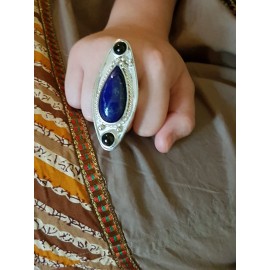 Sterling silver ring with natural lapislazuli and onyx