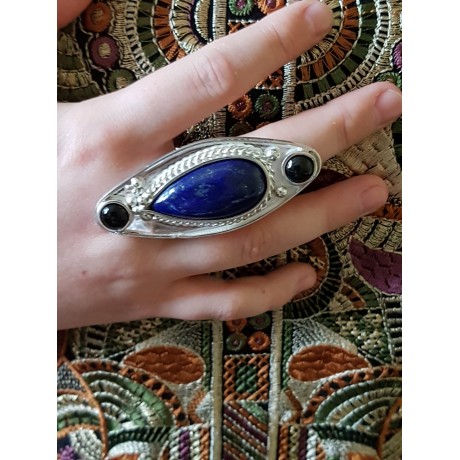 Sterling silver ring with natural lapislazuli and onyx, Bijuterii de argint lucrate manual, handmade