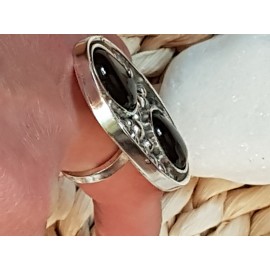 Sterling silver ring with natural onyx stones, Bijuterii de argint lucrate manual, handmade