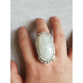 Massive Sterling silver ring with natural RAINBOW MOONSTONE