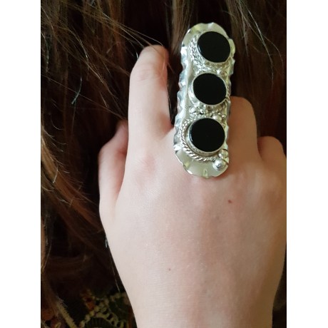 Massive Sterling silver ring with natural onyx stones, Bijuterii de argint lucrate manual, handmade