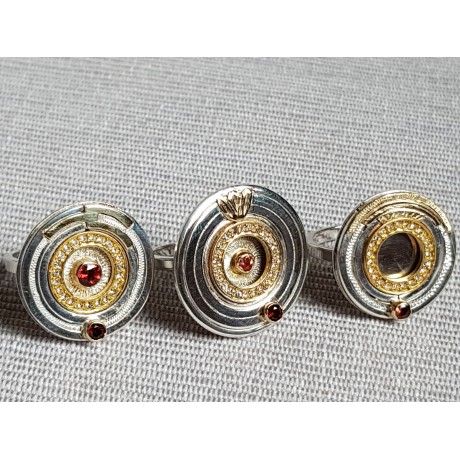 Sterling silver rings with gold, garnet and rubies, Bijuterii de argint lucrate manual, handmade