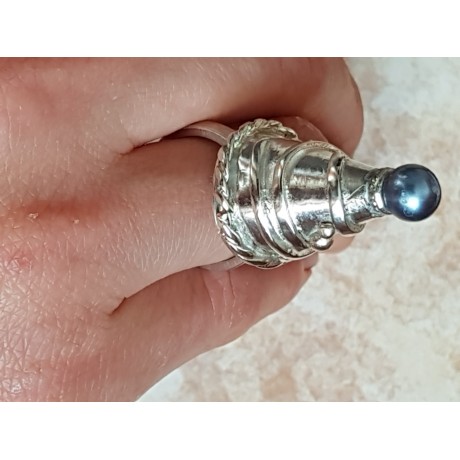 Sterling silver ring with blue pearl, Bijuterii de argint lucrate manual, handmade