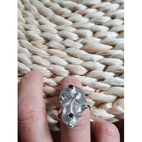 Sterling silver ring with natural garnet stones, Bijuterii de argint lucrate manual, handmade
