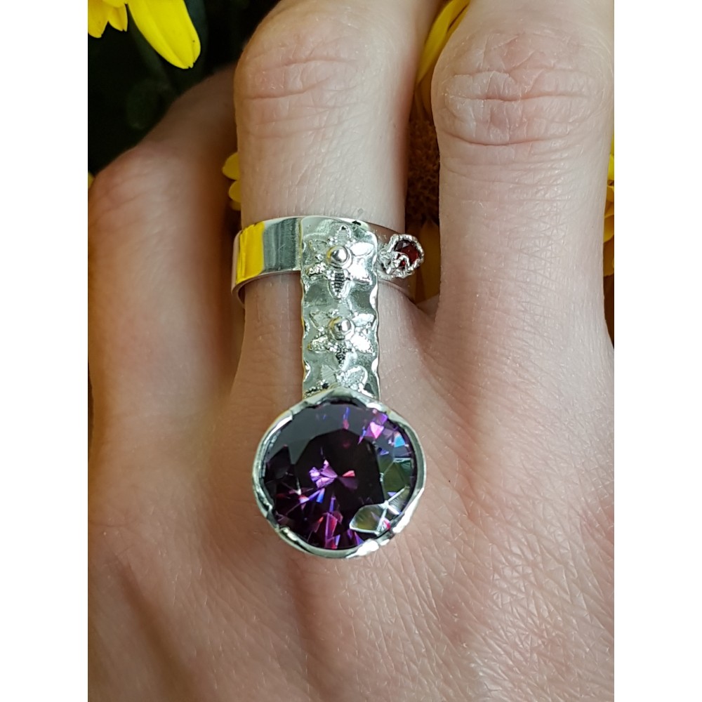 Sterling silver ring with dalloz amethyst stone Purple Waves 