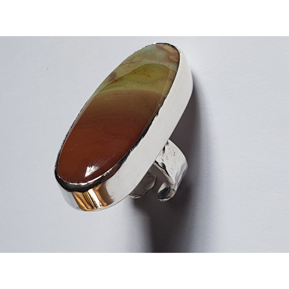 Large Sterling silver ring with natural jasper stone Spectacle