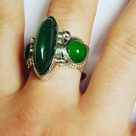 Sterling silver ring with natural aquamarine and agate U(vert)ure , Bijuterii de argint lucrate manual, handmade