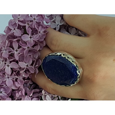 Sterling silver ring with natural lapislazuli Crowning Blooms, Bijuterii de argint lucrate manual, handmade