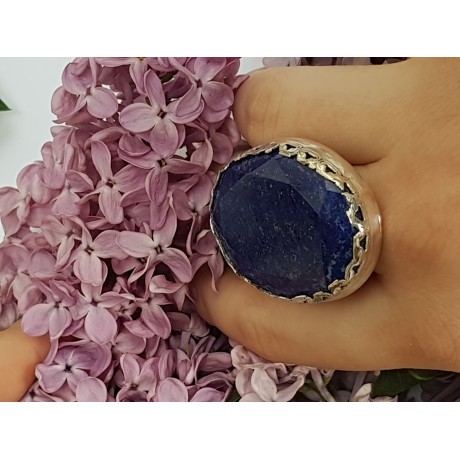 Sterling silver ring with natural lapislazuli Crowning Blooms, Bijuterii de argint lucrate manual, handmade