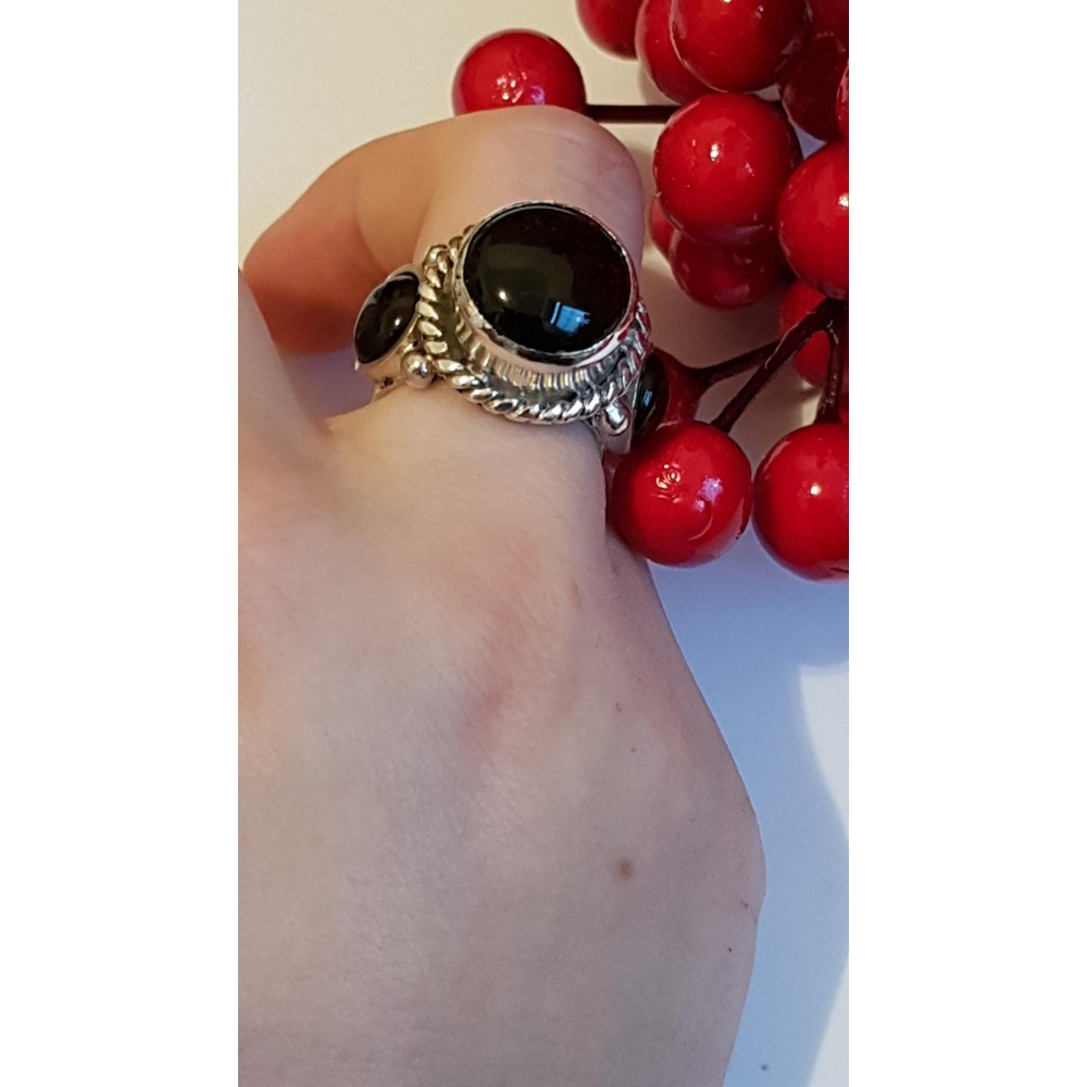 Sterling silver ring with natural onyx Black in Thrice