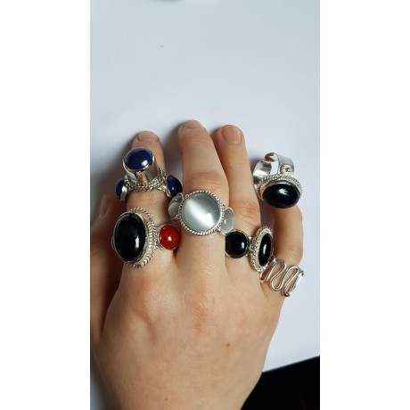 Sterling silver ring with natural onyx Black in Thrice, Bijuterii de argint lucrate manual, handmade