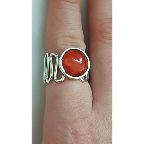 Sterling silver ring with natural carnelian Red Whims, Bijuterii de argint lucrate manual, handmade