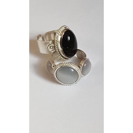 Sterling silver ring with natural onyx Dark Romance, Bijuterii de argint lucrate manual, handmade