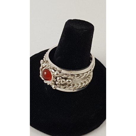 Sterling silver ring with natural carnelian Red Blooom, Bijuterii de argint lucrate manual, handmade