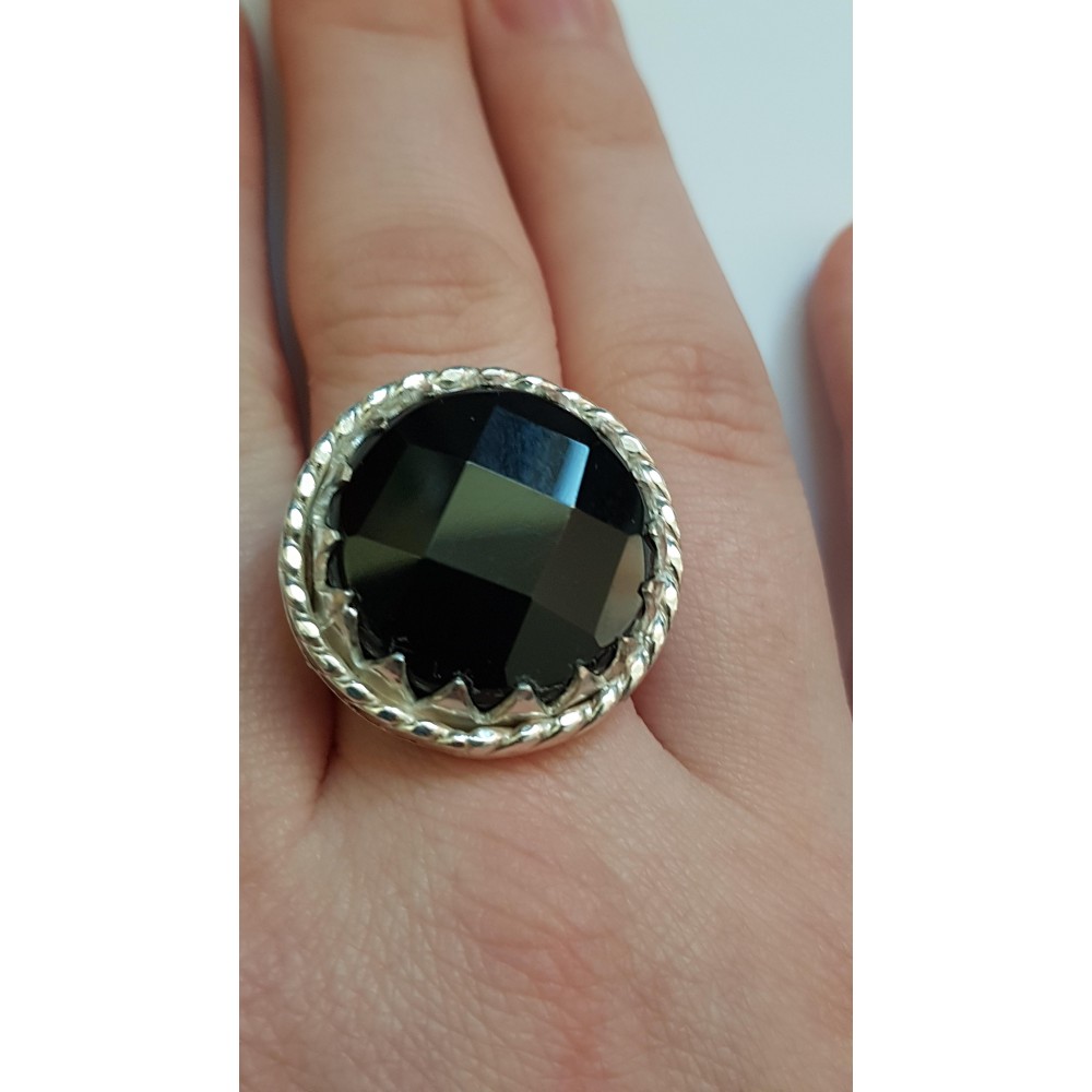 Sterling silver ring with natural onyx Dark Stamina