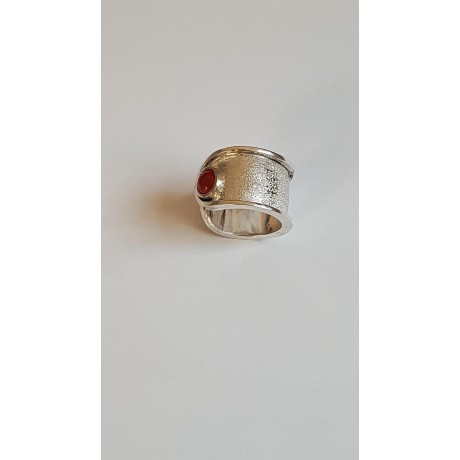 Sterling silver ring with natural carnelian Epater, Bijuterii de argint lucrate manual, handmade