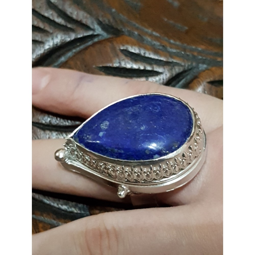 Large Sterling Silver ring with natural lapislazuli QUEEN