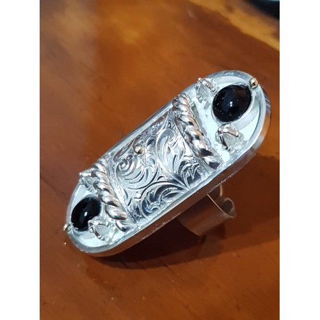 Large Sterling Silver ring with natural onyx stone Voracious , Bijuterii de argint lucrate manual, handmade