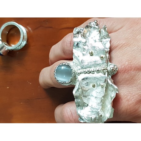 Sterling silver ring with gold & natural cat's eye Air Borne, Bijuterii de argint lucrate manual, handmade