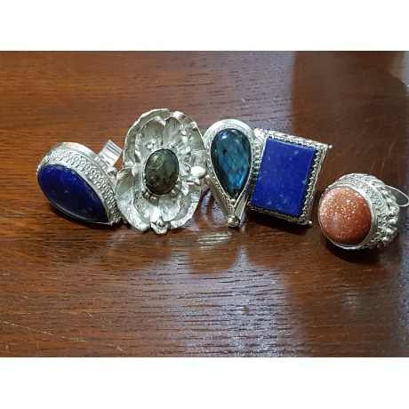 Large Sterling Silver ring with natural lapislazuli Blue Dive, Bijuterii de argint lucrate manual, handmade