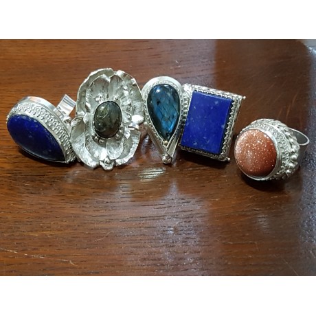 Large Sterling Silver ring with natural lapislazuli Blue Dive, Bijuterii de argint lucrate manual, handmade