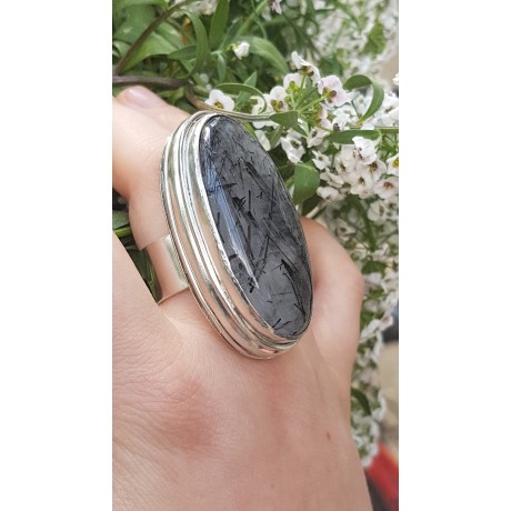 Large Sterling Silver ring with natural tourmaline quartz stone Absolute Silk Lure, Bijuterii de argint lucrate manual, handmade