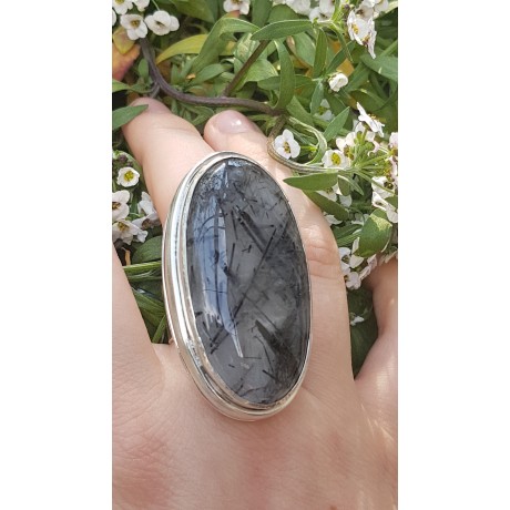 Large Sterling Silver ring with natural tourmaline quartz stone Absolute Silk Lure, Bijuterii de argint lucrate manual, handmade