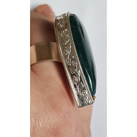 Sterling silver ring with natural moss agate Piquant Moss, Bijuterii de argint lucrate manual, handmade