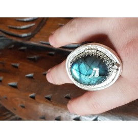 Sterling silver ring with natural labradorite stone Drop of Glory