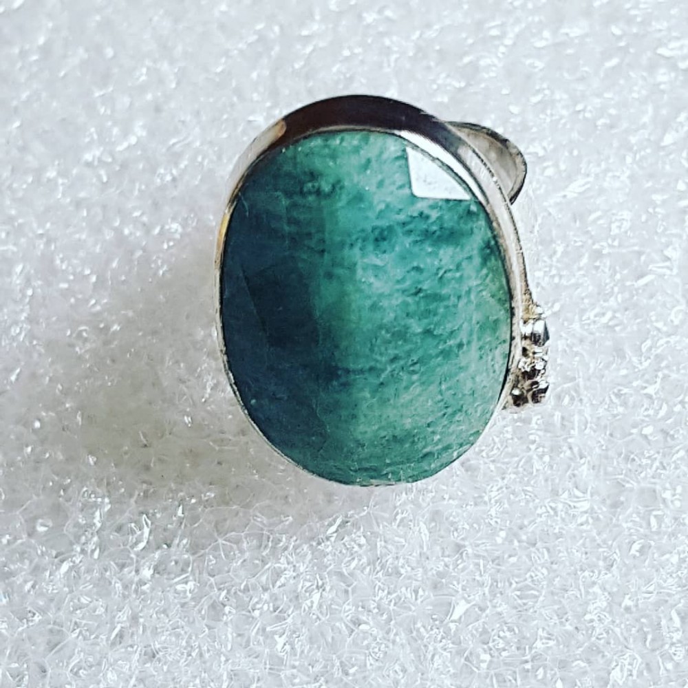 Sterling silver ring with natural aquamarine stone A Good Sprinkle of Green 