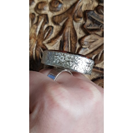 Large massive Sterling silver ring with natural iron tiger MARVEL, Bijuterii de argint lucrate manual, handmade