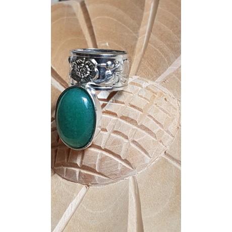 Sterling silver ring with natural aventurine stone Bold Squad, Bijuterii de argint lucrate manual, handmade