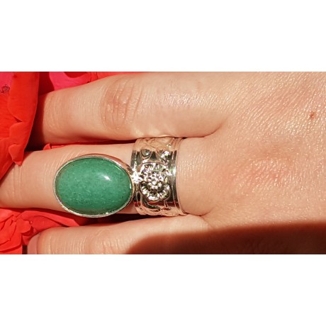 Sterling silver ring with natural aventurine stone Bold Squad, Bijuterii de argint lucrate manual, handmade
