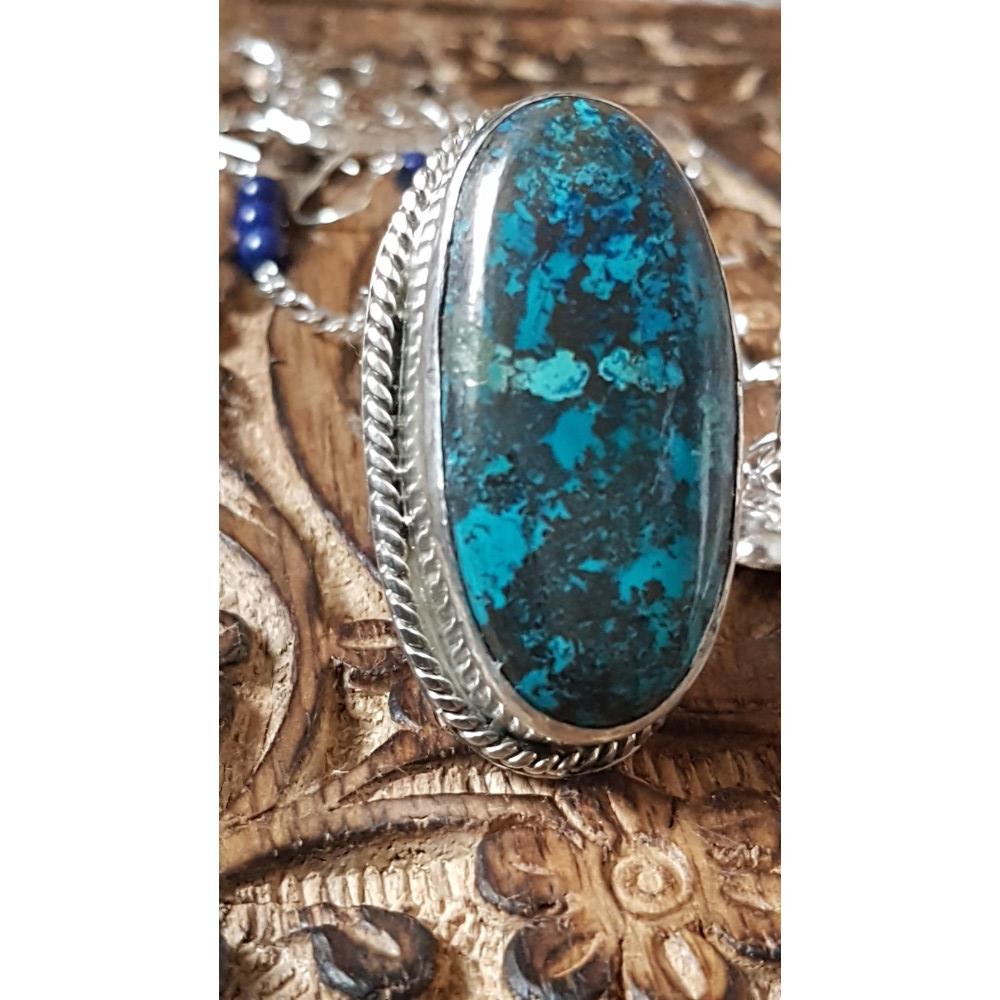 Large Sterling Silver ring with natural Azurite stone Lush Sparkles