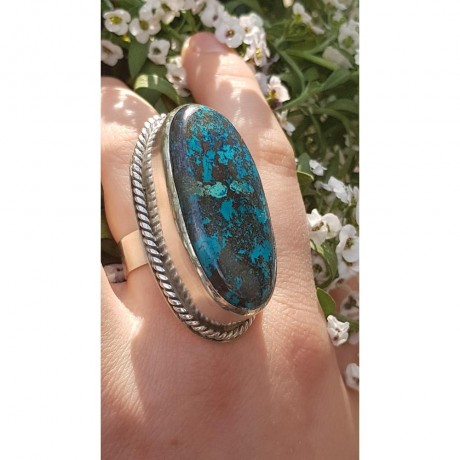 Large Sterling Silver ring with natural Azurite stone Lush Sparkles, Bijuterii de argint lucrate manual, handmade