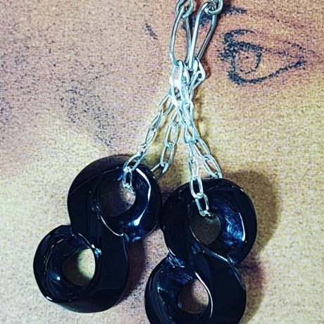 Sterling silver earrings with natural agate stones Black Infinity, Bijuterii de argint lucrate manual, handmade