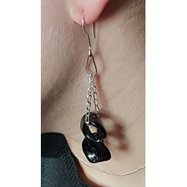 Sterling silver earrings with natural agate stones Black Infinity