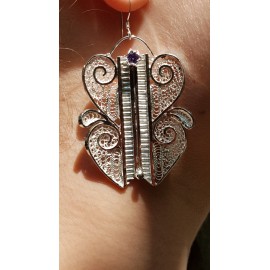 Silver earrings and pure silver filigree and amethyst Loveology, Bijuterii de argint lucrate manual, handmade