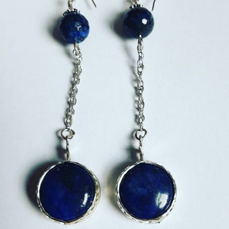 Sterling silver earrings with natural lapislazuli stones Blue Spices, Bijuterii de argint lucrate manual, handmade