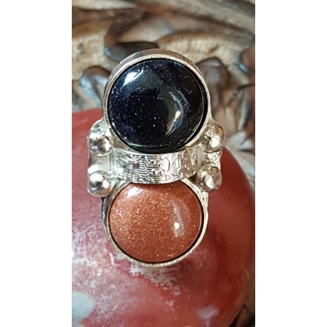 Sterling silver ring with natural goldstone, Love Smootie, Bijuterii de argint lucrate manual, handmade