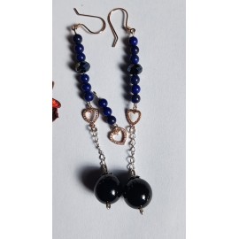 Sterling silver earrings with natural  lapislazuli stones Bluish Hearted