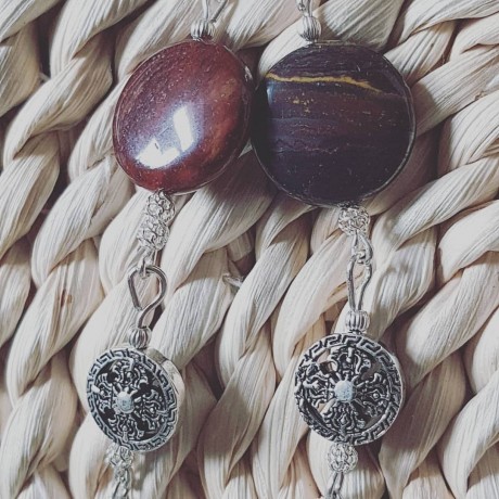 Sterling silver earrings with natural  jasper stones Archers in Love, Bijuterii de argint lucrate manual, handmade