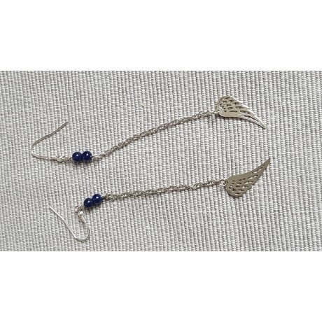 Sterling silver earrings with natural lapislazuli stones Blue Angels , Bijuterii de argint lucrate manual, handmade