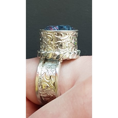 Large Sterling Silver ring with aquamarine stone,  Bluish Aura, Bijuterii de argint lucrate manual, handmade