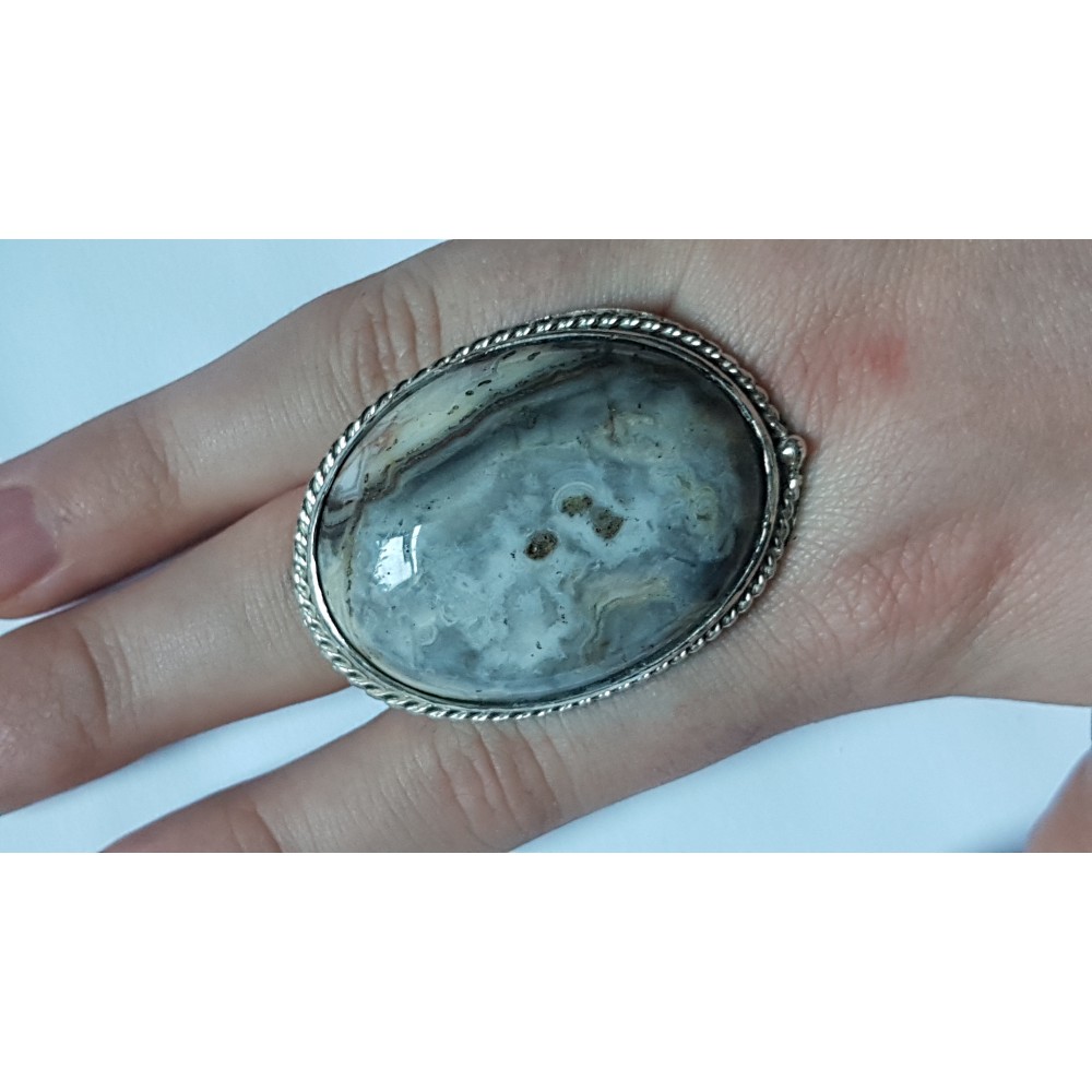 Large Sterling Silver ring with natural agate stone Height of Leissure