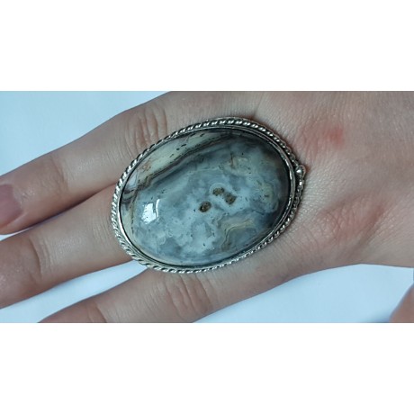 Large Sterling Silver ring with natural agate stone Height of Leissure, Bijuterii de argint lucrate manual, handmade